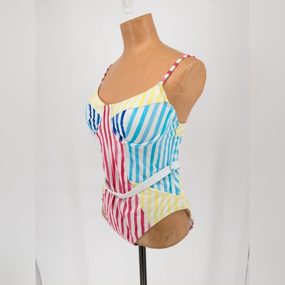 Solid & Striped The Spencer One Piece Colorblock Watercolor Stripe Swimsuit XL - Picture 3 of 12
